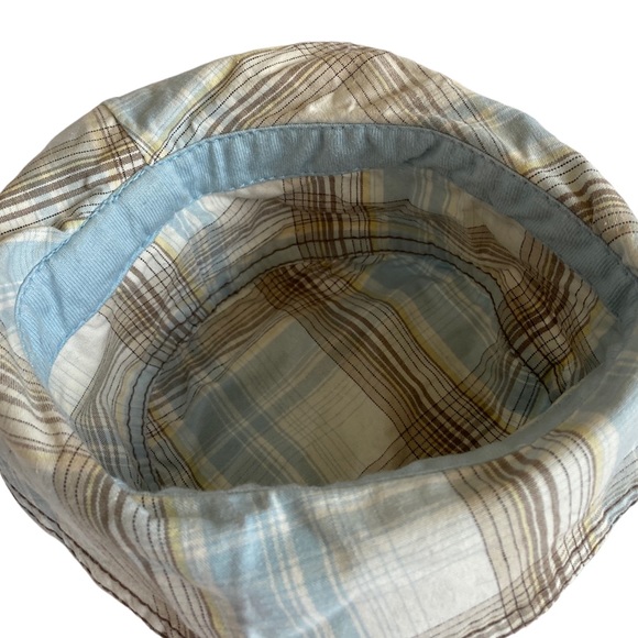 Reversible Light Blue, White and Brown Plaid Bucket Hat Size 6-9 Months - Picture 4 of 8